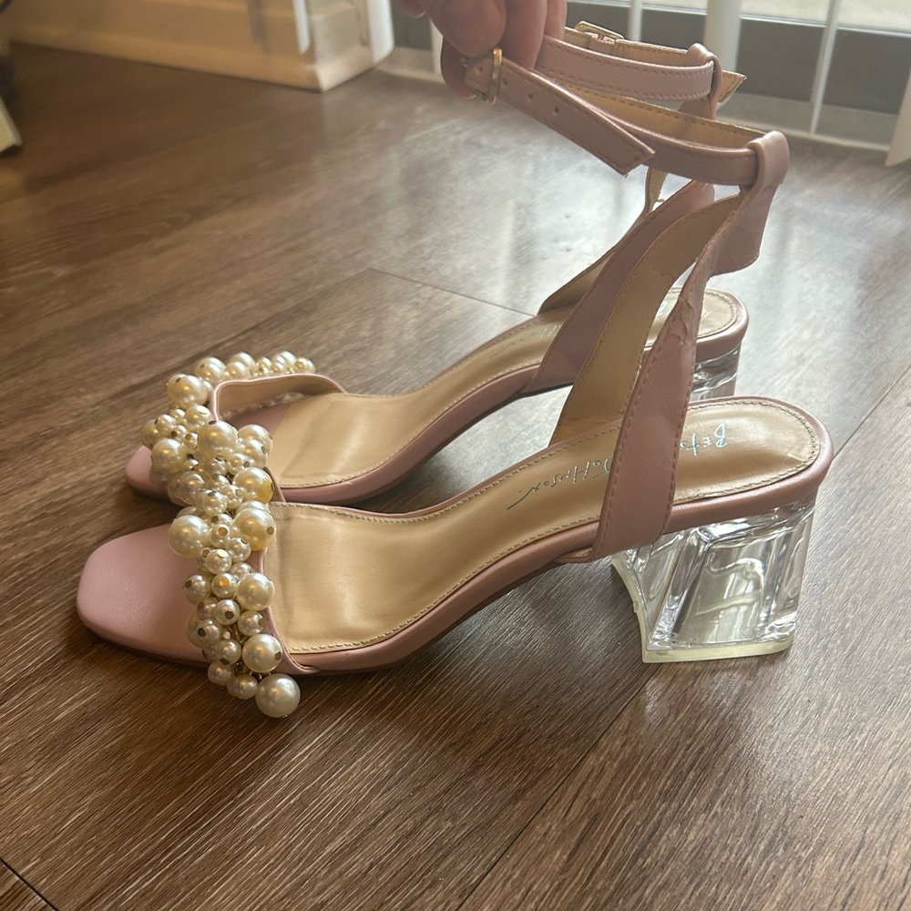 Betsey Johnson Pink Heels With Pearl Strap